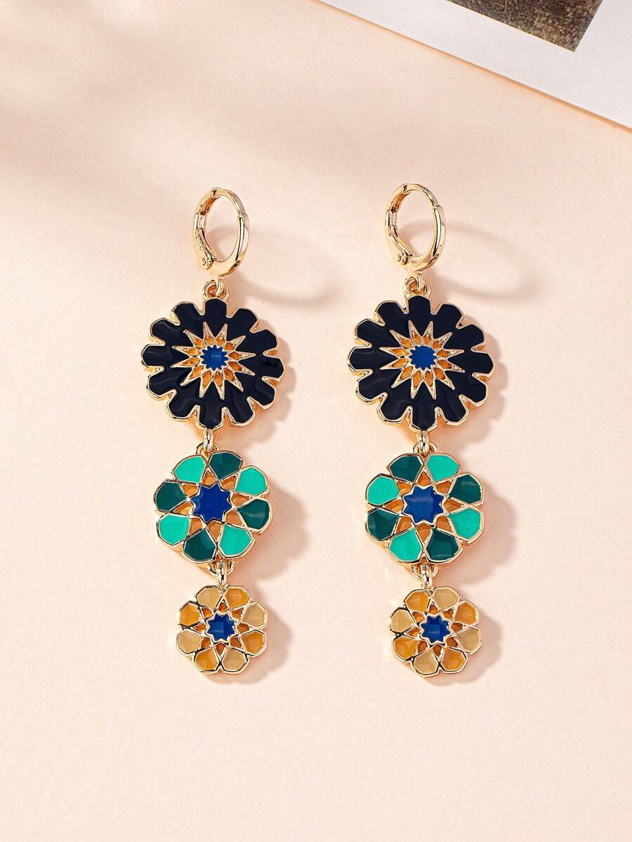1 Pieza Pendientes De Goteo Largo Con Esmalte De Flores De Estilo Europeo Y Americano Para Uso Diario De Mujeres