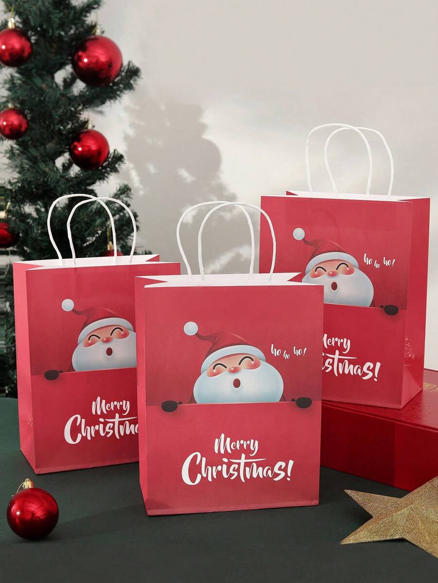 3入組聖誕禮物袋,包括一個創意牛皮紙袋,一個糖果袋和一個蘋果袋,非常適合聖誕節和新年送禮 - 紅色 - 查看 1