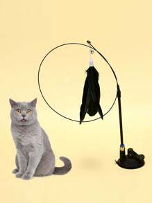 1入羽毛裝飾貓咪嬉戲棍玩具,帶有bell和吸盤的耐用貓咪咬咬玩具,用於貓咪互動供應 - 黑色 - 查看 1