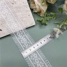 3.8cm寬白色蕾絲邊織帶彈性雙面diy手工材料,適用於服裝、家具裝飾配件