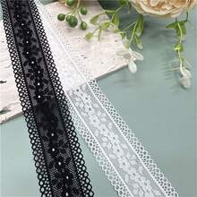 3.8cm寬白色蕾絲邊織帶彈性雙面diy手工材料,適用於服裝、家具裝飾配件