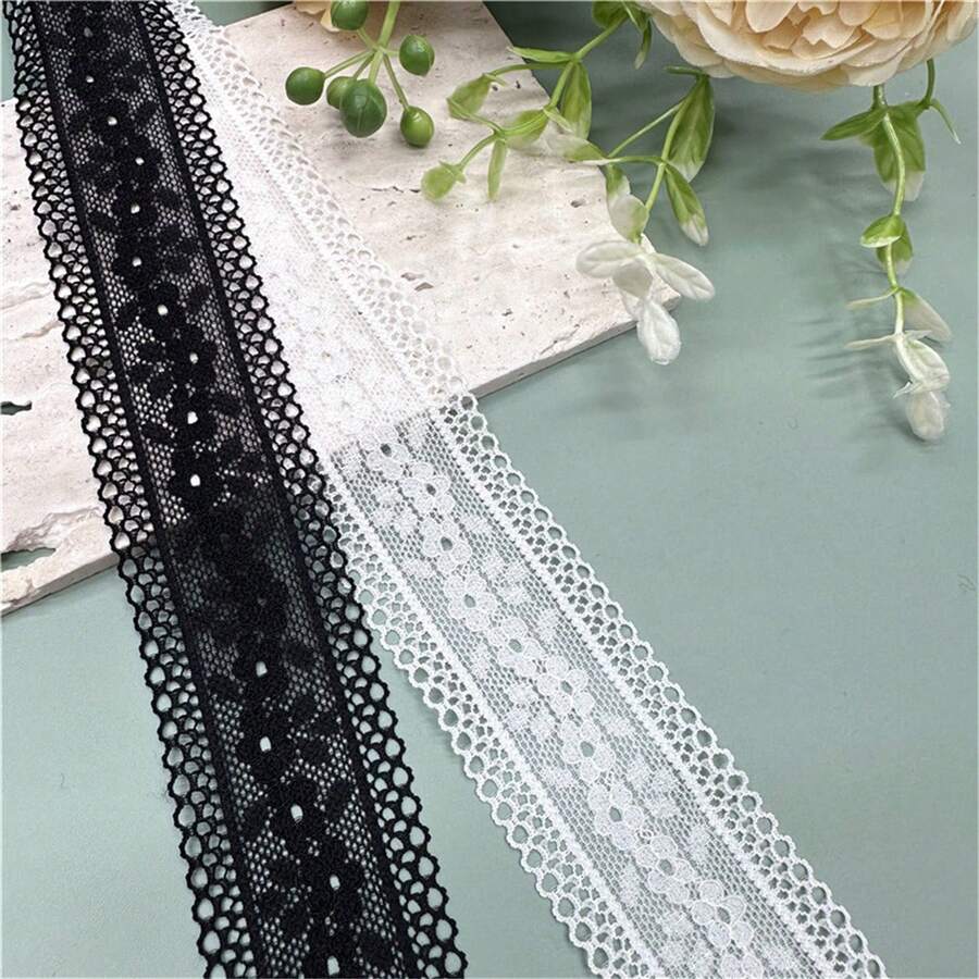 3.8cm寬白色蕾絲邊織帶彈性雙面diy手工材料,適用於服裝、家具裝飾配件