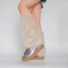 1pair Y2k Dopamine Fashionable Long Hosiery Leg Warmers - Beige - View 4