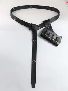 2pcs Medieval Celtic Rivet Joint Waist Belt And Viking Sword Scabbard Set For Cosplay - Black - View 1