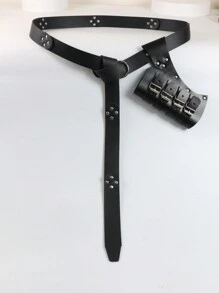 2pcs Medieval Celtic Rivet Joint Waist Belt And Viking Sword Scabbard Set For Cosplay - Black - View 3