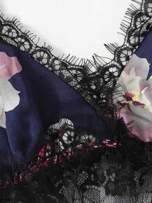 2 件套女式緞面蕾絲邊吊帶睡衣套裝,性感風格,家居服