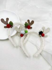 1套/2入組聖誕鹿角頭飾,多色毛球可愛派對節日禮物