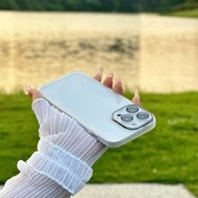 A White Simple Electroplated Lens Frame Fine Hole Frosted Solid Color Mobile Phone Case Compatible With IPhone And Samsung Mobile Phones