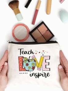 可爱的老师印花化妆包 - 轻便的化妆品收纳包和旅行必备品 - 送给女性和旅行者的完美礼物 化妆品收纳包 化妆品收纳袋 迷你包 旅行小化妆盒配件 化妆品架 刷子包 化妆品容器 化妆包 旅行必需品 女士配件 旅行用品 化妆包 化妆包 化妆包 - 米色 - 查看 3