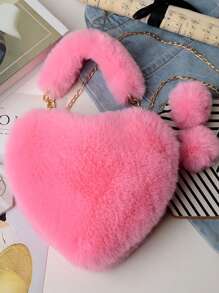 Furry Purse For Girls Heart Shaped Fluffy Handbag For Women Soft Small Shoulder Bag Clutch Purse With Metal Chain Strap . The Best Valentine's Gifts For Girlfriend Lady & Woman. Perfect For Shopping, Daily Use, New Autumn And Winter Women Bag, Best Fall Purse Valentines, Fashionable Heart Purse, Perfectly Match With Valentine's Day Dress, New Arrival Fur Bag For Women