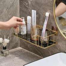 Bathroom Storage Rack Without Drilling, Cosmetics & Toiletries Shelf For Bathroom - black gold - View 1