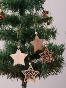1 Set-12pcs Christmas Themed Party Decoration, Mix/Random Style Wooden Star Shaped Ornaments,Christmas - Apricot - View 1