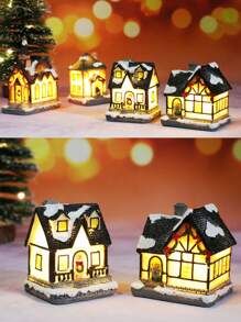 1入聖誕節裝飾樹脂小房子迷你景觀樹脂房子小裝飾品聖誕節禮物,裝飾小夜燈,小房子led聖誕燈 - 彩色 - 查看 6