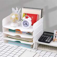 Desktop File Storage Rack, A4 Paper Layered Storage Box, Office Desk Organizer, Transparent Acrylic Drawer Style Storage Box, Data & File Compartment, Office Workstation Stacking Bookshelf, Clear - White - View 2