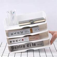 Desktop File Storage Rack, A4 Paper Layered Storage Box, Office Desk Organizer, Transparent Acrylic Drawer Style Storage Box, Data & File Compartment, Office Workstation Stacking Bookshelf, Clear - White - View 5