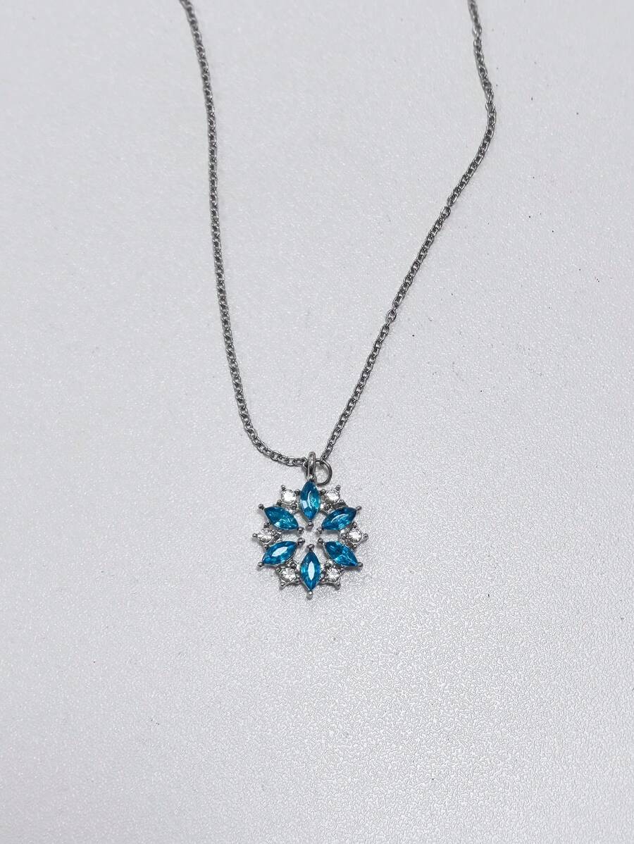 水鑽雪花吊墜項鍊 - 銀色 - 查看 1