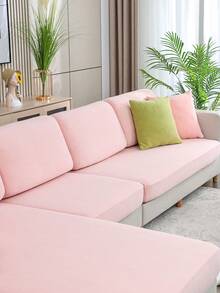 1件純色彈性沙發座椅墊套,現代化聚酯纖維沙發墊套,適用於家居 - 粉色 - 查看 6