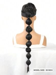 棕色氣泡辮馬尾延伸,包裹周圍的馬尾延伸合成蓬鬆柔軟的假髮黑色 - 黑色 - 查看 2