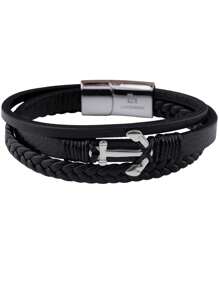 Pulsera Hombre de Ancla LUCKMAN, Brazalete Piel Vegana y Acero Inoxidable Color Plata, Broche Magnético – Joyería y Accesorios para Hombre, Regalos para Hombre Cumpleaños y Regalos para Papá Originales, Modelo Liam - Plateado - Ver 1