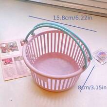 1 Pieza Linda Canasta De Compras De Plástico, Caja De Almacenamiento De Papelería Para Estudiantes - Azul - Ver 5