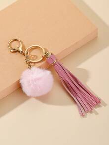 1入組粉色流蘇和毛球手提包吊飾,適用於背包/錢包裝飾,適用於節日和約會的創意禮物,每日可愛的書包附件