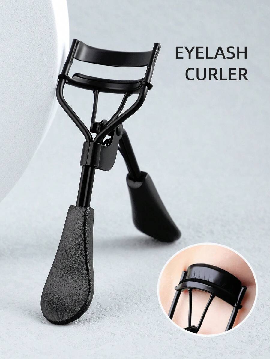 MONKIDS Portable Eyelash Curler With Silicone Pad, 1pc Black Curved Handle Eyelash Curler, Curl And Set Lashes Without Damaging, Lift Lashes For Bigger Eye Makeup Look, Suitable For Women, Eyebrows, Makeup, Affordable, Home Decor, Vanity, Travel, Bedroom, Makeup Accessories, Eyelash Curler, Affordable, Christmas Gift, Cosmetics, Makeup Tools, Cheap Good Items, Gift, Women's Gift, Christmas Gift