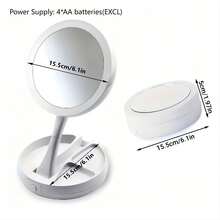 1pc Foldable Makeup Mirror With LED Light Strorage Box Organizer, Double Sided 1X & 10X Magnifying Retractable Mirror for Table, Vanity, Cosmetic - White - View 11