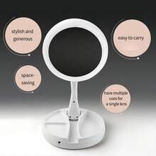 1pc Foldable Makeup Mirror With LED Light Strorage Box Organizer, Double Sided 1X & 10X Magnifying Retractable Mirror for Table, Vanity, Cosmetic - White - View 10