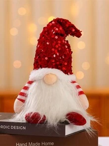 30cm Santa Claus Plush Doll With Red Hat Rudolph Reindeer Stuffed Doll With Led Warm Light For Tabletop Display - Red - View 3
