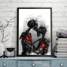 1 Pieza Impresión en lienzo, póster en lienzo, pintura impresa, arte de pared en lienzo de pareja de esqueletos abrazados, póster de amor de esqueleto, decoración moderna de pared para el hogar, decoración de pared, decoración del hogar sin marco, decoración de Halloween, decoración de otoño, decoración de habitación