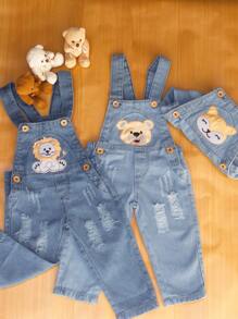 Kit 2 Jardineira Calça Longa Jeans Macacão Infantil Menino