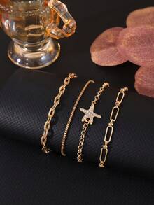 1 套優雅海星造型合金和水鑽裝飾手鍊套裝,適合女士日常佩戴、旅行、送禮