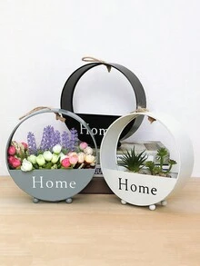 1入掛牆式花籃裝飾收納架籃,鐵製圓形掛花籃花瓶,適用於家庭花園臥室藝術掛飾