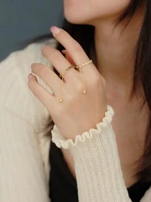 1 S925 Silver Ins Pull-out Design Stacked Row Of Green Rings Suitable For Women's Daily Matching - Yellow Gold - View 2