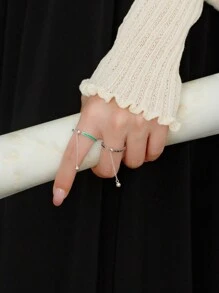 1 S925 Silver Ins Pull-out Design Stacked Row Of Green Rings Suitable For Women's Daily Matching - Yellow Gold - View 4