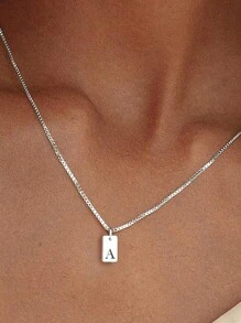 1Pc 26 chữ cái A-Z Vòng cổ mặt dây chuyền thẻ chữ cái đầu cá nhân hóa cho phụ nữ Quà tặng trang sức hợp thời trang - Bạc - Xem 16