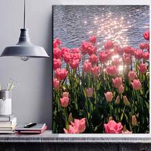 1 件鬱金香花油畫藝術海報,牆壁裝飾,帆布印刷,帆布藝術,非常適合咖啡店、客廳和臥室裝飾,無框