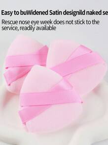 3入組粉紅色快速妝容定妝粉撲,雙緞帶三角柔軟手感粉撲,方便攜帶旅行,適合初學者 - 粉色 - 查看 3