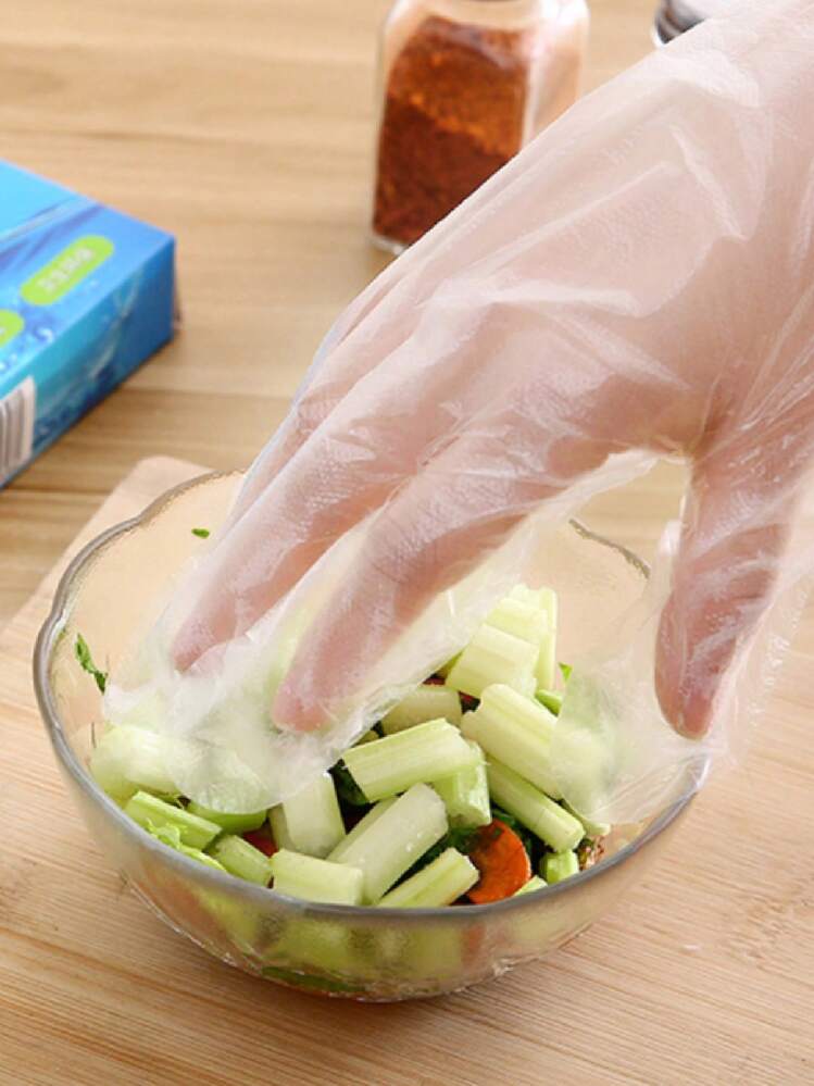 Box Of 200 Disposable PE Plastic Gloves For Food Service, Hairdressing, Household Cleaning And Hygiene, With Easy-To-Pull Packaging - White - View 2