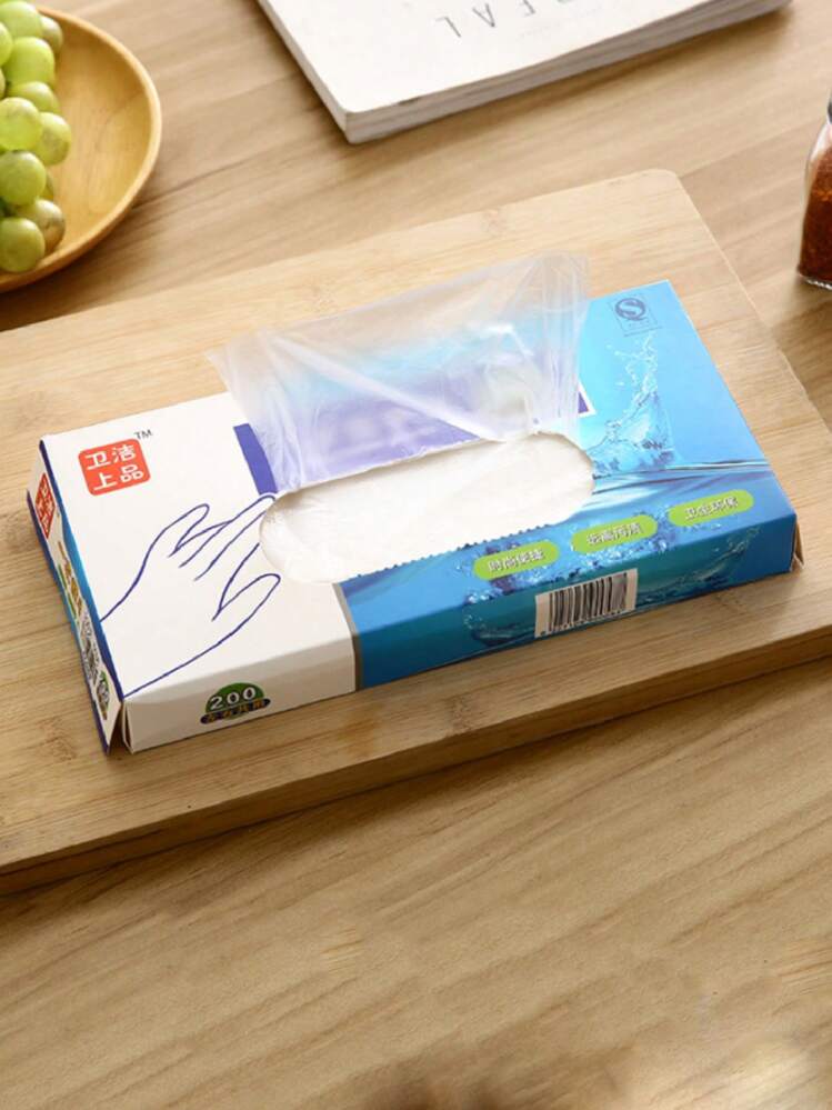 Box Of 200 Disposable PE Plastic Gloves For Food Service, Hairdressing, Household Cleaning And Hygiene, With Easy-To-Pull Packaging - White - View 1