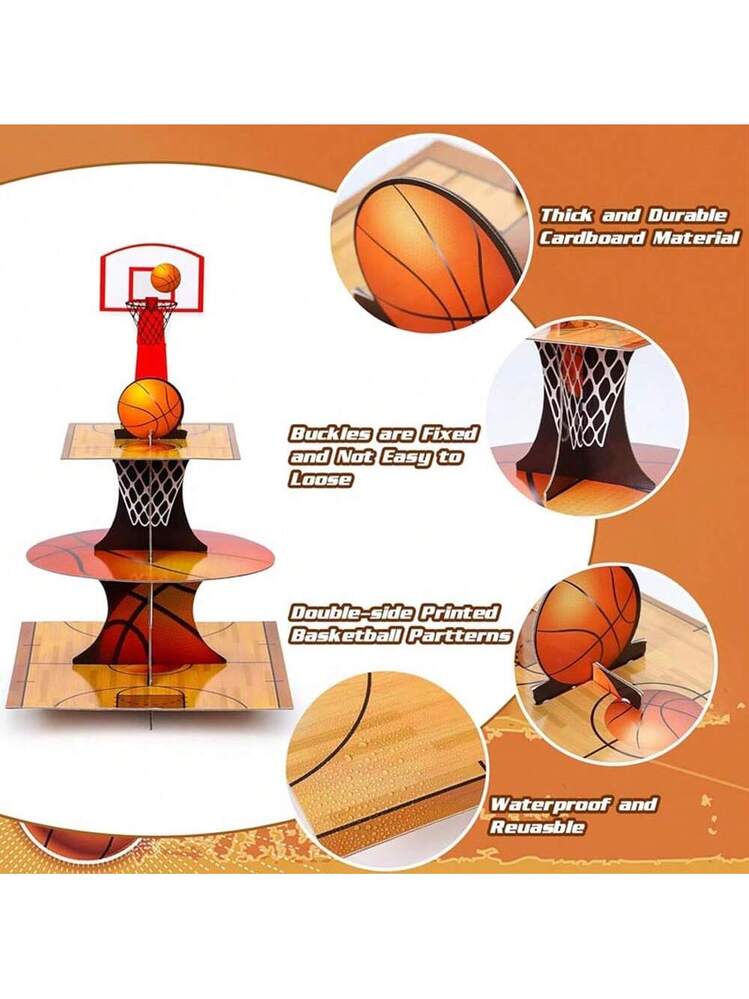 3 Tier Basketbal Thema Party Cupcake Stand Decoraties voor Dessert Tafel Displays, Verjaardag Thema Feestgunsten Decoratie
