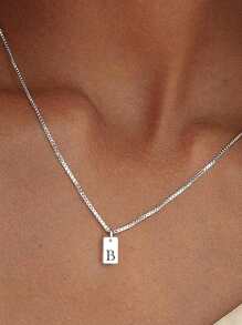 1Pc 26 chữ cái A-Z Vòng cổ mặt dây chuyền thẻ chữ cái đầu cá nhân hóa cho phụ nữ Quà tặng trang sức hợp thời trang - Bạc - Xem 28