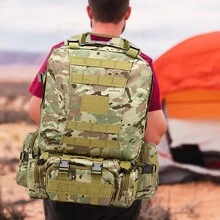 1入組60L軍用戰術突擊背包，可拆卸組裝逃生背包，迷彩防水物料戶外背囊，帶多個掛扣和Molle系統，適用於男女運動、徒步旅行、露營、狩獵大容量旅行袋 - 軍綠色 - 查看 9