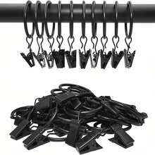 Metal Curtain Rings With Clips, Curtain Clip Hooks, Rust-proof Drapery Hooks For Decorative Rod - Black - View 10