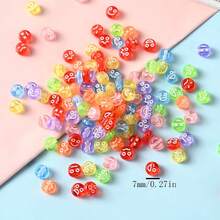 100入組4*7mm亞克力笑臉平面圓珠,diy手鍊、耳環、項鍊、手機掛飾裝飾珠子