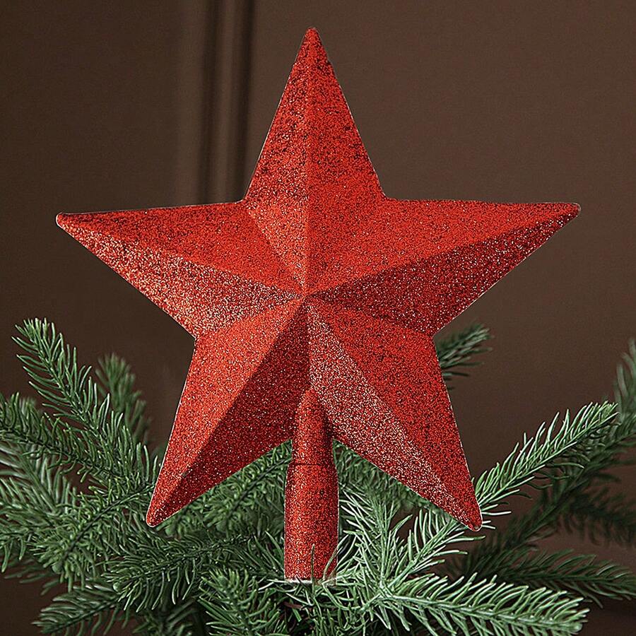 1 pc Sparkling Tree Top Star - Luxurious Christmas Decorations (Red) - Red - View 1