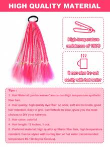 1件彩色辮子的頭髮加上弹性橡膠筋彩虹編織合成髮裝馬尾辮的发饰,可供女性角色扮演12寸混色rosa盒馬尾辮彩色假髮裝飾,適用於學校萬聖節感恩節和聖誕節的裝飾 - 粉色 - 查看 7