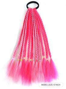 1件彩色辮子的頭髮加上弹性橡膠筋彩虹編織合成髮裝馬尾辮的发饰,可供女性角色扮演12寸混色rosa盒馬尾辮彩色假髮裝飾,適用於學校萬聖節感恩節和聖誕節的裝飾 - 粉色 - 查看 2