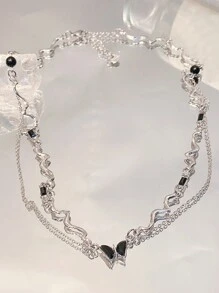 One Double-Layered Black Diamond-Studded Necklace For Women, Ins Style Latest Simple And Luxurious Collarbone Chain With Superiority, Black Butterfly - Black - View 3