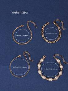 一組 4 件套優雅金色合金手鍊,鑲嵌水鑽,適合女士日常佩戴、禮物、派對 - 金黃色 - 查看 2